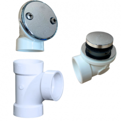 PSP0053 Bathtub Overflow, Sch. 40 PVC Plumbers Pack with Tip-Toe Bath Drain